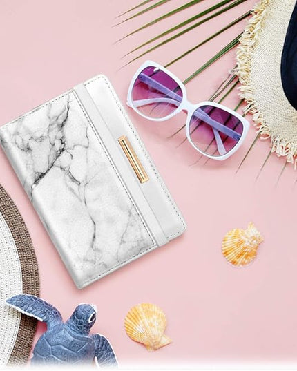 Passport Holder Cover Travel RFID Blocking Passport Cover Rose Gold Cute Flowers Passport Wallet with Elastic Band for Women