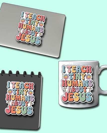 (3Pcs) I Teach Tiny Humans About Jesus Sticker Christian Inspirational Decals Decorate Books Laptop Phone Water Bottles Kindles Tumbler Waterproof Vinyl Stickers 2,7 x 3 Inch