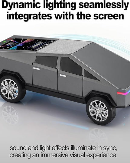 Futuristic Truck Model Bluetooth Replica Speaker with LED Display Screen – Considerate Gift for Car Design Fans & Audio Users, TWS Stereo, FM, USB/TF Playback, LED Headlights, Built-in Mic (Gray)