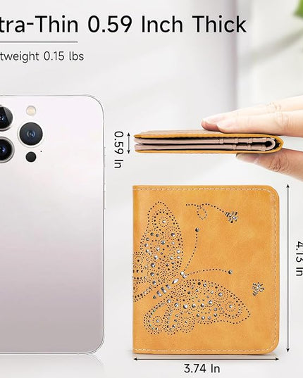 KITEVIUN Small RFID Wallet Women Ultra Thin Slim Womens Wallet Mini Compact Bifold Pocket Ladies Wallets for Women YELLOW