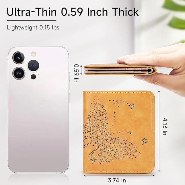 KITEVIUN Small RFID Wallet Women Ultra Thin Slim Womens Wallet Mini Compact Bifold Pocket Ladies Wallets for Women YELLOW