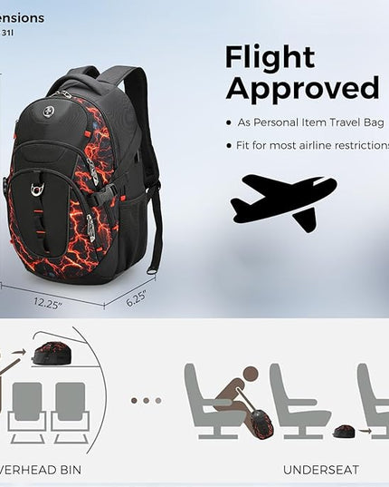 Swissdigital Laptop Backpack with USB Charging Port, Travel Backpack Fits 15.6 inches Computer, 31L Backpack for Men, Flame Red | SD803-97