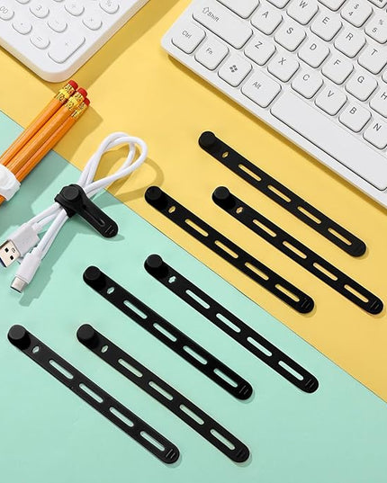 42 Pcs Silicone Cable Ties Reusable Cord Straps Multipurpose Elastic Cable Organizer for Bundling Fastening Earphone Phone Charger Home Office School (Black)