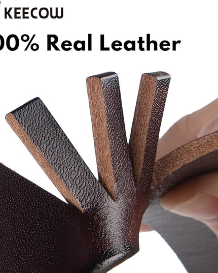KEECOW Men's 100% Italian Cow Leather Belt Men With Anti-Scratch Buckle,Packed in a Box