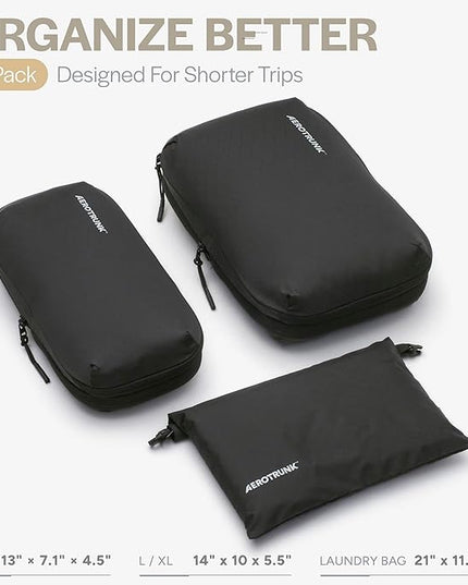 Aerotrunk Ultralight Compression Packing Cubes - Lightweight Travel Organizers for Suitcases and Luggage (3-Pack, Black)