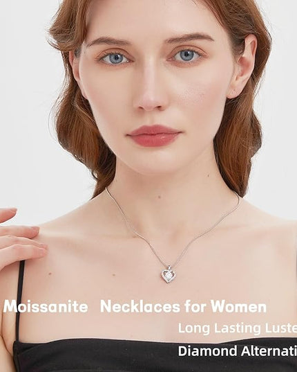 G&GEMSJEW Heart Necklaces for Women, 1-2 Carats Moissanite, 18K White Gold-Plated 925 Sterling Silver Round Brilliant Cut Moissanite Imitation Diamond Necklaces, Jewelry Gifts for Christmas Valentine's Day,Anniversary Present for Wife Women