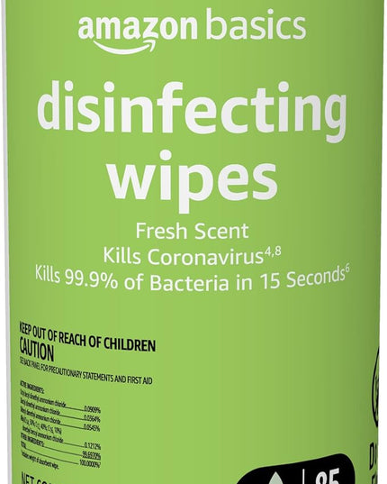 Amazon Basics Disinfecting Wipes, Fresh Scent, Sanitizes/Cleans/Disinfects/Deodorizes, 85 Count: Pallet of 480 (80 x 6-pack) (Packaging May Vary)