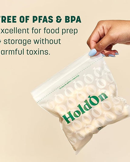 HoldOn Zipseal Sandwich Bags – Compostable, PFOA-Free, BPA-Free, Food-Safe Zip Seal Food Storage Bags With Secure Seal for Home & Travel, Freezer-safe (2-Pack, 200 bags total)