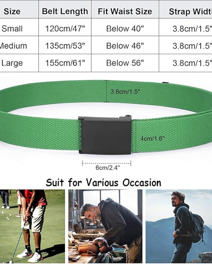 WHIPPY Canvas Web Belt Flip-Top Solid Black Military Buckle Fully Adjustable Mens Webbing Belts Cut To Fit