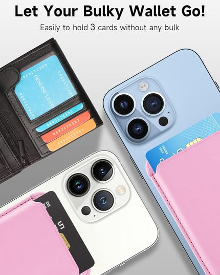 Mizi MagSafe Wallet, Magnetic Phone Vegan Leather Wallet - Slim 3 Cards Holder for iPhone 15/14/13/12 Series - Pink