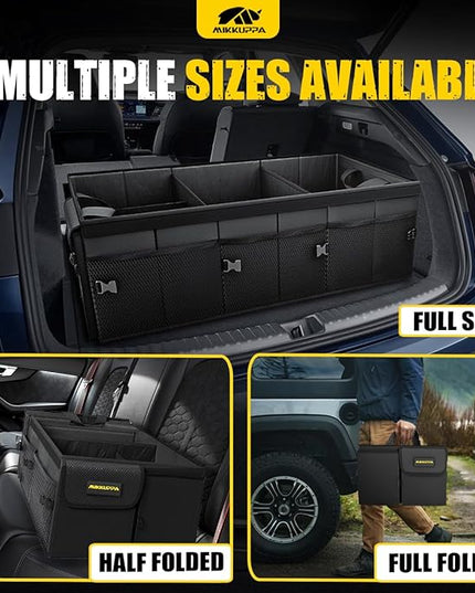 MIKKUPPA Car Trunk Organizer - 95L Collapsible Trunk Organizer with Lid, Sturdy Car Storage for SUV Auto Truck Van with Adjustable Straps and Non Slip Bottom (Black, X-Large)