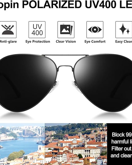 Joopin Polarized Metal Aviation Sunglasses Men, Classic Military Sun Glasses Women, Rectangle Shades UV400 Protection Costume
