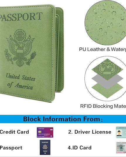 Melsbrinna RFID Passport Holder for Travel, Unisex Adults, Green, Faux Leather, Travel Wallet, RFID Protected