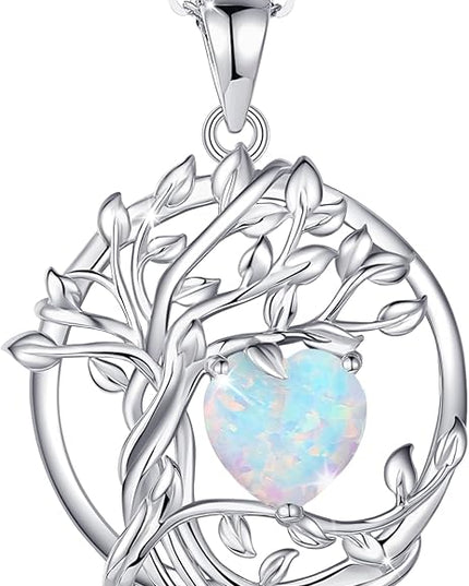 FANCIME Tree of life Birthstone necklace Sterling Silver Pendant Birthstone Necklace Gemstone Anniversary Birthday Jewelry Christmas Gifts for Mom Her Wife