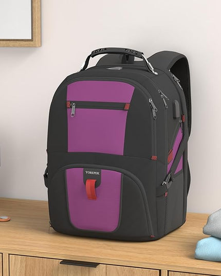 YOREPEK Travel Backpack, Extra Large 50L Laptop Backpacks for Men Women, Water Resistant College Backpack Airline Approved Business Work Bag with USB Charging Port Fits 17 Inch Computer, Purple