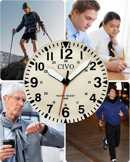CIVO Analog Wrist Watches for Men: Waterproof Stainless Steel Mens Watches - Silver Watch with Easy Read Dial Men's Watch for Gift