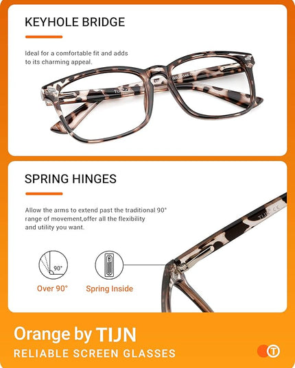 TIJN Blue Light Blocking Glasses for Women Men Clear Frame Square Nerd Eyeglasses Anti Blue Ray Computer Screen Glasses