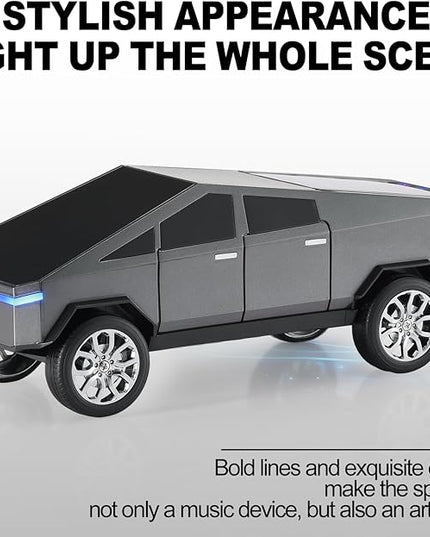 Futuristic Truck Model Bluetooth Replica Speaker with LED Display Screen – Considerate Gift for Car Design Fans & Audio Users, TWS Stereo, FM, USB/TF Playback, LED Headlights, Built-in Mic (Gray)