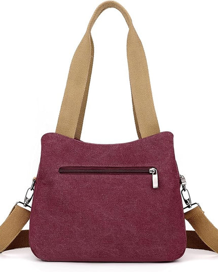 Sunshinejing Women's Canvas Purse Small Shoulder Tote Work Crossbody Bag Multi-pocket Handbag