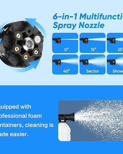 Portable Cordless Pressure Washer, 980PSI Cordless Car Pressure Washer with 2 Batteries, 6 in 1 Nozzle, 5 Meter Hose, for Watering, Cleaning, Car Washing, Floor Washing
