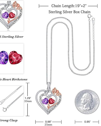 Iefil Christmas Gifts for Wife Women - 925 Sterling Silver Double Birthstone Necklace, Anniversary Birthday Gifts for Women, Jewelry Gift for Wife Girlfriend Mom Her