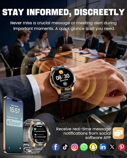 LIGE Smart Watches for Men, Make/Answer Call, 1.43" AMOLED Fitness Watch with Heart Rate/Sleep Monitor, 600mAH Battery, 200+ Sports Modes, IP68, Business Sport Smart Watch for Android iOS, Amber Black