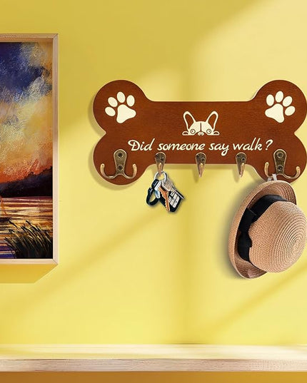 LAOKETON Bone Shape Dog Leash Hangers for Wall - Coat Rack with 5 Key Hooks, Perfect for Dog Lovers, Ideal for Entryway, Door and Bedroom Decor. 11.8'' x 5.9''(Brown)