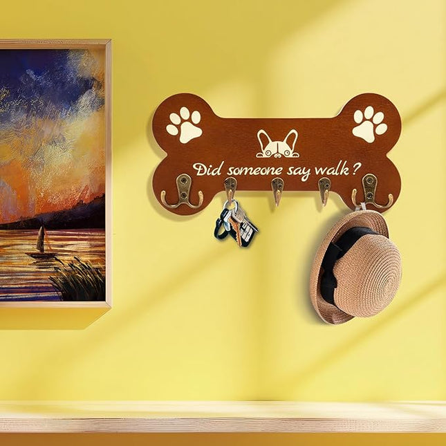 LAOKETON Bone Shape Dog Leash Hangers for Wall - Coat Rack with 5 Key Hooks, Perfect for Dog Lovers, Ideal for Entryway, Door and Bedroom Decor. 11.8'' x 5.9''(Brown)