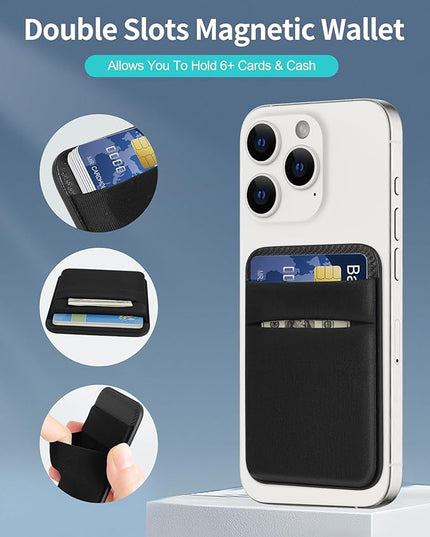 Senose Magnetic Wallet Compatible for Magsafe, Stretchy Magnet Phone Wallet Card Holder for Back of Phone Compatible for iPhone 16/15/14/13/12 Mini/Plus/Pro/Pro Max, (Black)