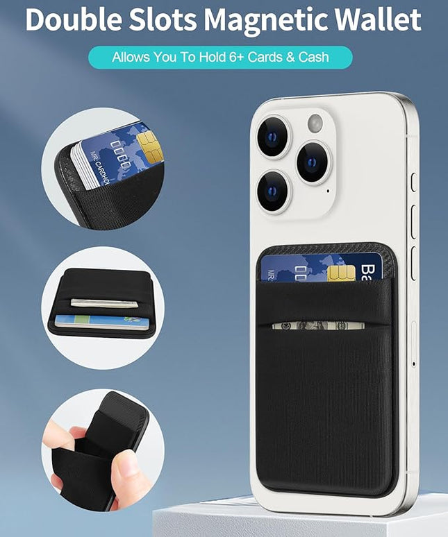 Senose Magnetic Wallet Compatible for Magsafe, Stretchy Magnet Phone Wallet Card Holder for Back of Phone Compatible for iPhone 16/15/14/13/12 Mini/Plus/Pro/Pro Max, (Black)