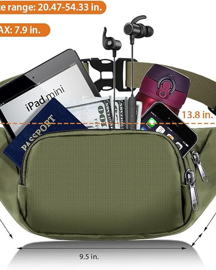 Large Fanny Pack for Women Men - Syican Waist bag with 3-Zipper Pockets, Gifts for Enjoy Sports Traveling Workout Casual Hands-Free crossbody bags Fits MAX 7.9'' iPad & 6.6'' Phone