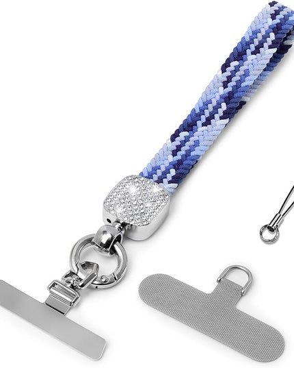 Elastic Phone Lanyard with Phone Tabs, Stretchy Braided Cellphone Wrist Strap and Keys Keychain