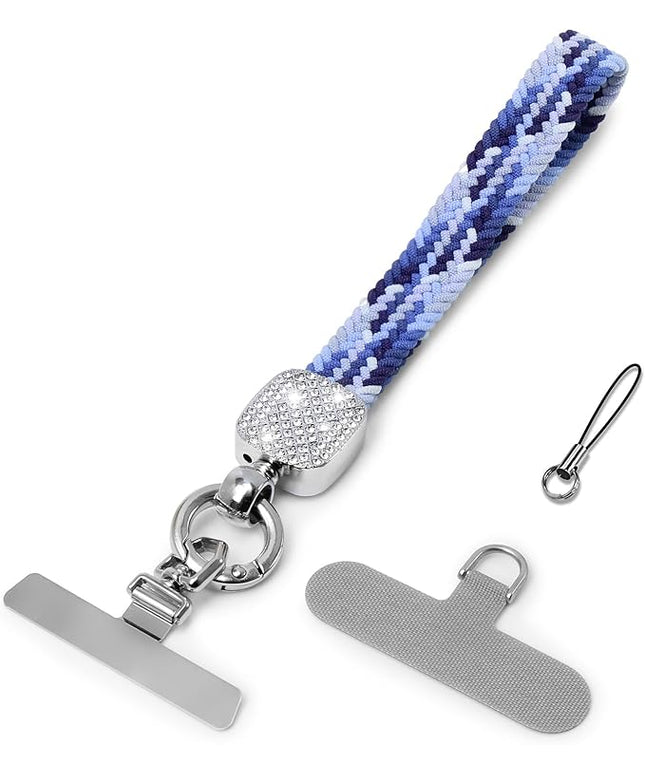 Elastic Phone Lanyard with Phone Tabs, Stretchy Braided Cellphone Wrist Strap and Keys Keychain