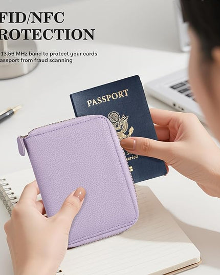CoBak Passport Holder Cover with Safe Zipper Closure, Premium Passport Wallet for Travel, RFID Blocking Card Case, Waterproof Travel Accessories for Women, Paisley Purple