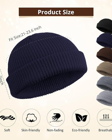 SATINIOR 6 Pieces Trawler Beanie Watch Hat Roll up Edge Skullcap Fisherman Beanie Unisex