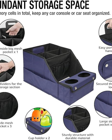 MULISOFT Car Seat Organizer, Backseat Car Organizer with 11 Storages Compartments and 2 Cup Holders, Blue