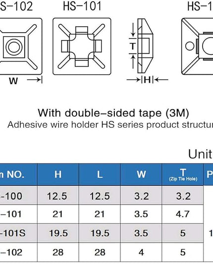 XHF 200 PCS 1/2" White Self Adhesive Cable Zip Tie Mounts Wire Cable Clips Holders Management Anchors Organizer Holders Squares(HS-100)