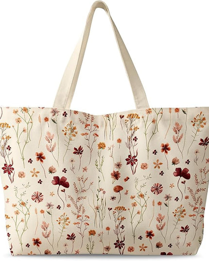 Large Tote Bag for Women - Canvas Tote Bag with Zipper Aesthetic Reusable Shoulder Bag for Gym, Travel, Work
