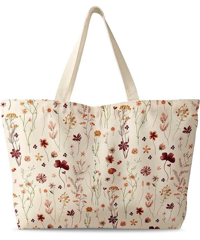 Large Tote Bag for Women - Canvas Tote Bag with Zipper Aesthetic Reusable Shoulder Bag for Gym, Travel, Work