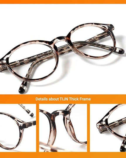 TIJN Blue Light Blocking Glasses Men Women Vintage Thick Round Rim Frame Eyeglasses