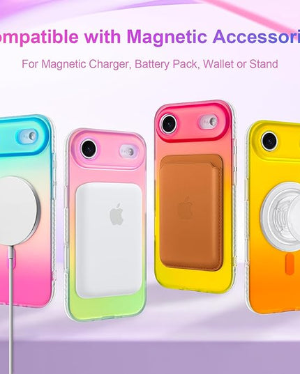 Aesthetic Case for iPhone Air Case for Women Girls [Compatible with Magsafe] Cute Girly Trendy Glitter Sparkly Rainbow Magnetic Protective Phone Cover, Matte Iridescent Yellow & Orange