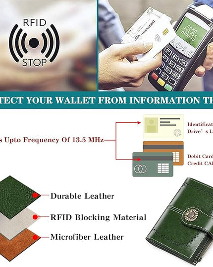 SENDEFN Small Womens Wallet Leather Bifold Card Holder RFID Blocking with Zipper Coin Pocket