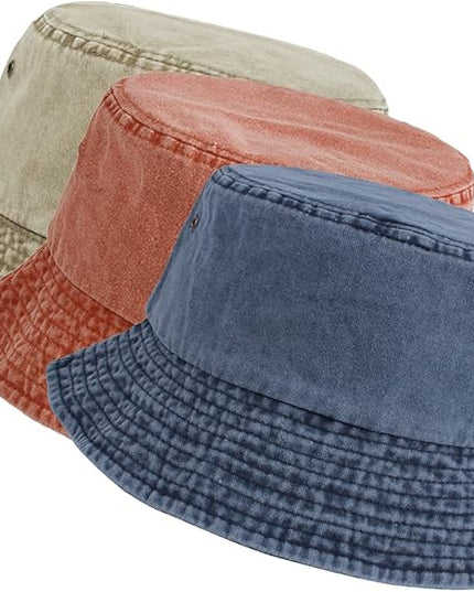 kozinu Washed Cotton Bucket Hats Packable Summer Outdoor Cap Travel Beach Sun Hat Plain Colors for Men Women