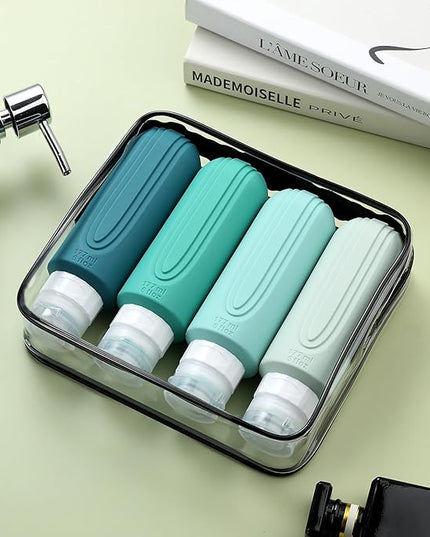 Travel Bottles for Toiletries, Large 6oz Oversize Containers, BPA Free Leak Proof Tubs Refillable Liquid Traveler Accessories with Toiletry Bag for Cometic Shampoo and Lotion Soap (4 Pack)
