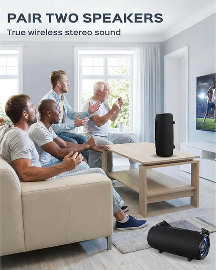 TREBLAB HD-Max Portable Bluetooth Speaker, 60W Loud Stereo Sound with Deep Bass, IPX7 Waterproof Outdoor Speaker, 20H Playtime, Powerbank, RGB Party Lights