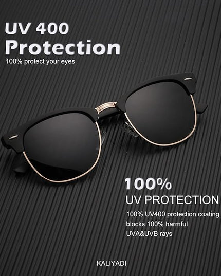 KALIYADI Polarized Sunglasses for Men and Women Semi-Rimless Frame Driving Sun glasses UV Blocking