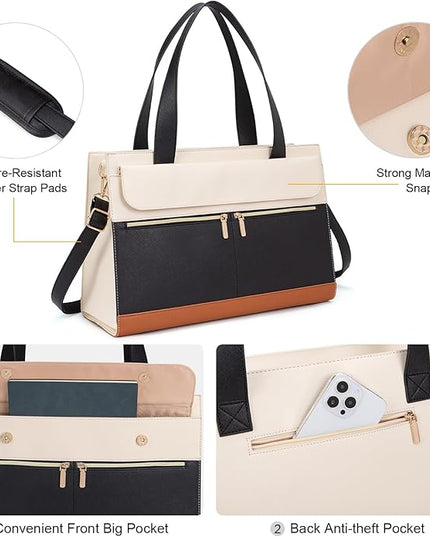 Laptop Bag for Women 15.6 Inch, Professional Tote Briefcase Purse, Eco-friendly Leather Teacher Bag Work Bag for Business