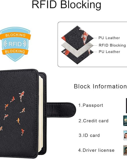 WALNEW Passport Holder for Travel, RFID Passport Cover Wallet for Women Men, PU Leather Passport Book Card Holder Case with Pen (Buckle Closure, Buckle-Carp)