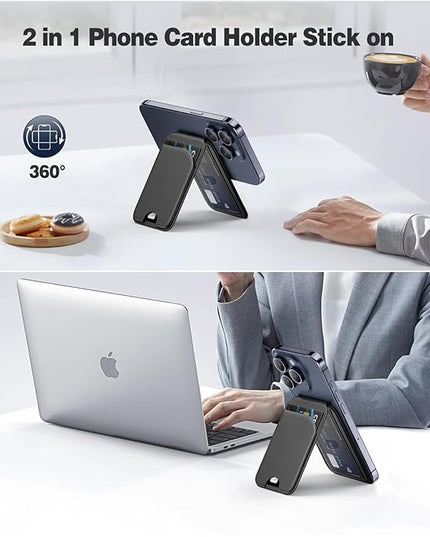 Mag-Safe Wallet Magnetic Wallet for Phone Lightweight Magnetic Phone Pouch Stand Adjustable Leather Mag-Safe Card Holder for iPhone 17/16/15/14/13/12 Series, Not for iPhone 13/12 Mini (Black)