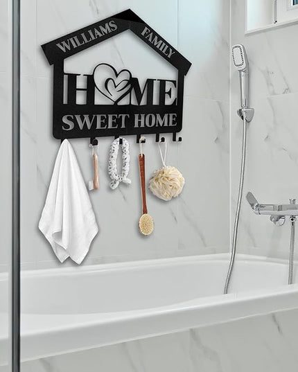 Kotagi Personalized Key Holder for Wall | Sweet Home Key Holder Wall Mounted | Black Metal Key Hanger Wall Decorative | Housewarming Gifts | Key Rack Organizer for Living Room, Bedroom, Entryway
